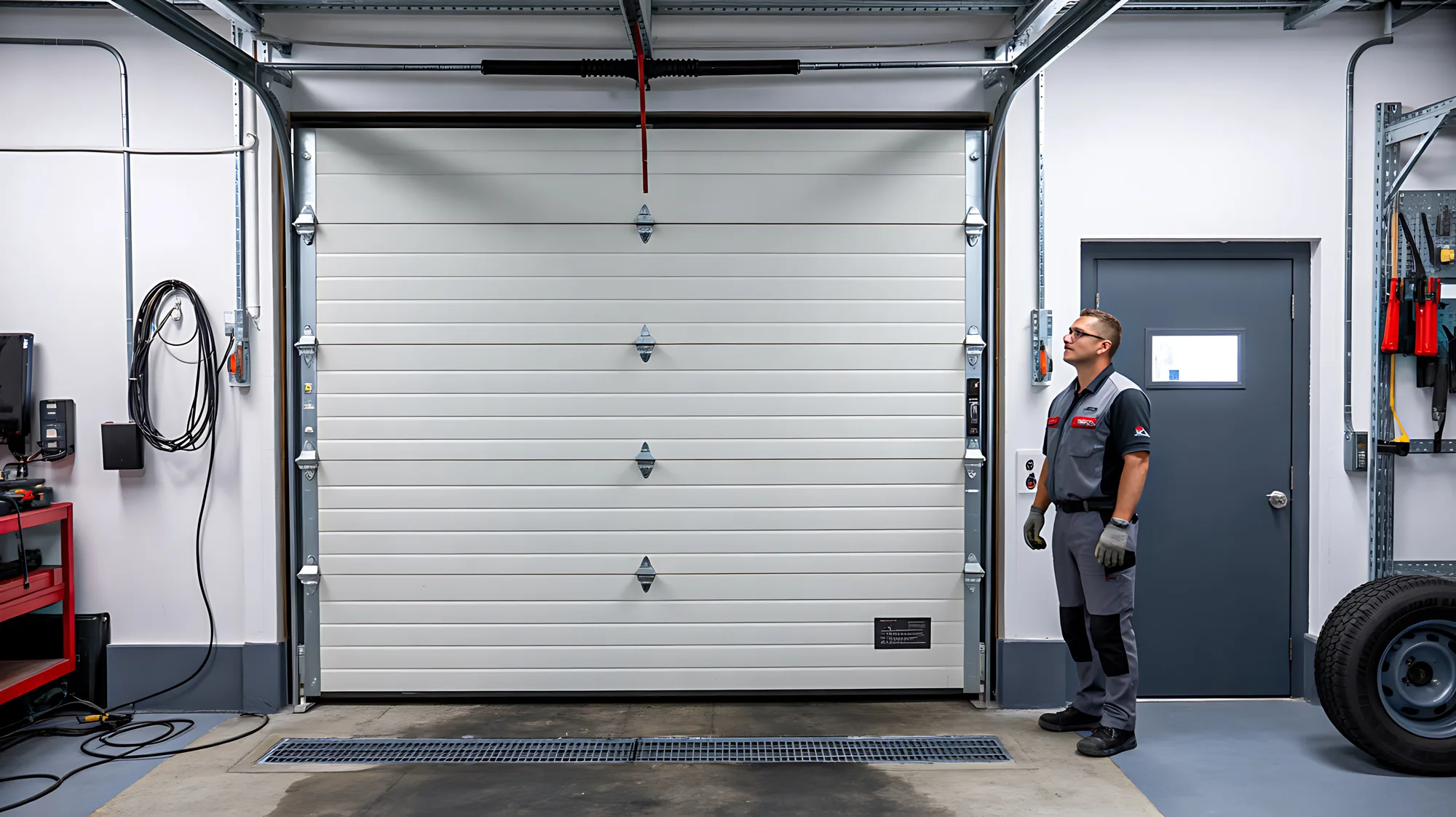 Clinton County Garage Door technician servicing a garage door